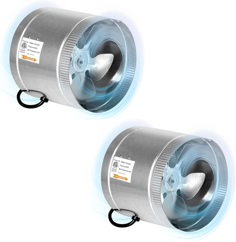 I-Power 8 Inch Inline Booster Duct Fan 420 CFM HVAC Exhaust Ventilation Blower with Low Noise for Grow Tent, Basements, Bathrooms, Kitchens and Attics, 2 Packs, Silver - Image 1